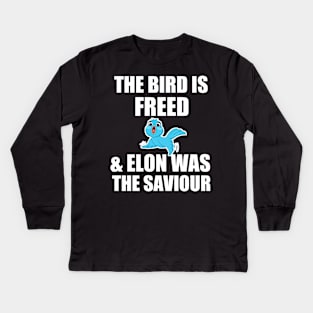 funny the bird is freed and elon was the saviour Kids Long Sleeve T-Shirt